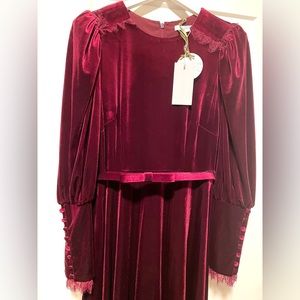Antonio Melani x Nicola Bathie Burgundy Velvet Dress Size 8 NEW